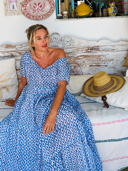 Ishi Daughter Dress – Hand Block Printed Boho Maxi blue