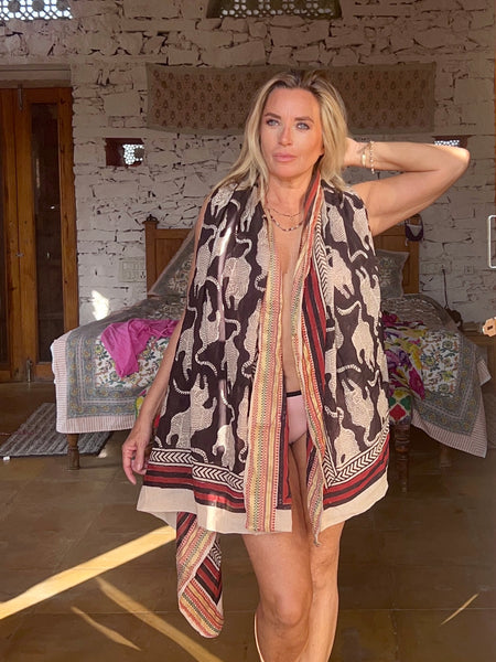 Sarong  Pareo new collection big size with golden zari border black panther