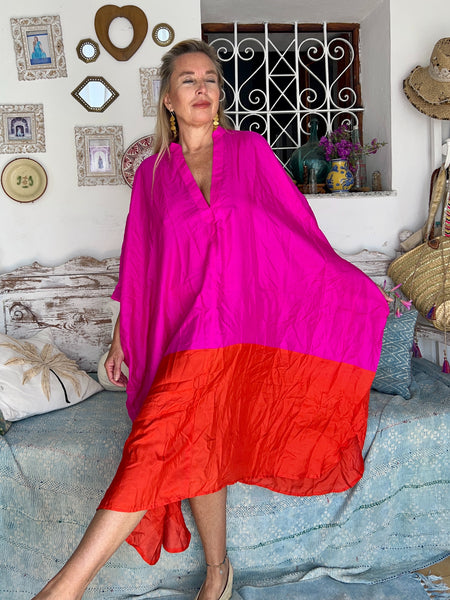 Exclusive luxury  Hanoi Silk kaftan - free size mid length