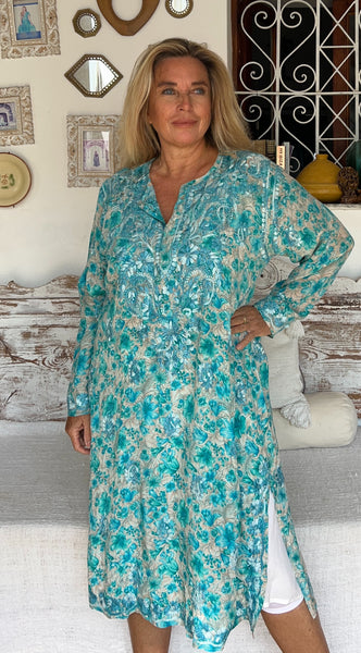 🌿 Turquoise Silk 42 inch Kurta – Paisley Print (One of a Kind) -  AUROBELLE  IBIZA