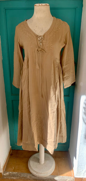Mughal  dress , softest muslin cotton  in  neutral sand color
