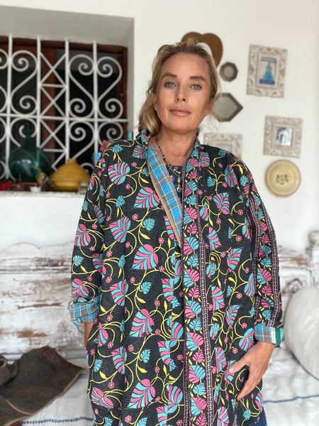 Bohemian Kantha vintage kimono jacket with belt