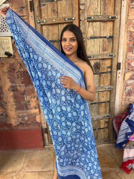 Sarong   , Pareo  , cotton shawl and beach Deluxe Block print collection,Ibiza Sky blue 💙 -  AUROBELLE  IBIZA