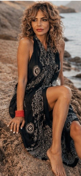 Om 🕉 big size Sarong - Pareo shawl coolest black -  AUROBELLE  IBIZA