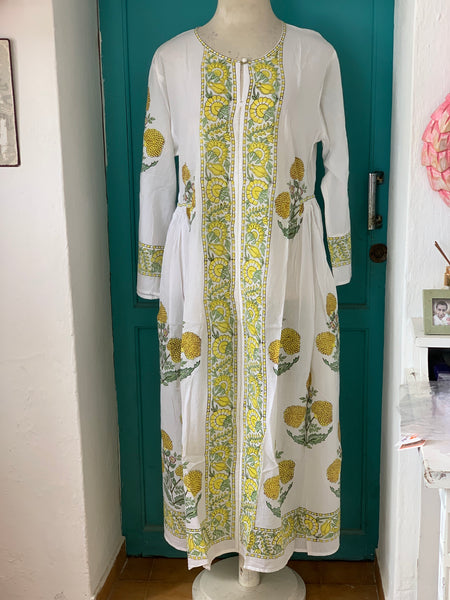 Mughal  dress made  with  blockprint yellow flower 🌼