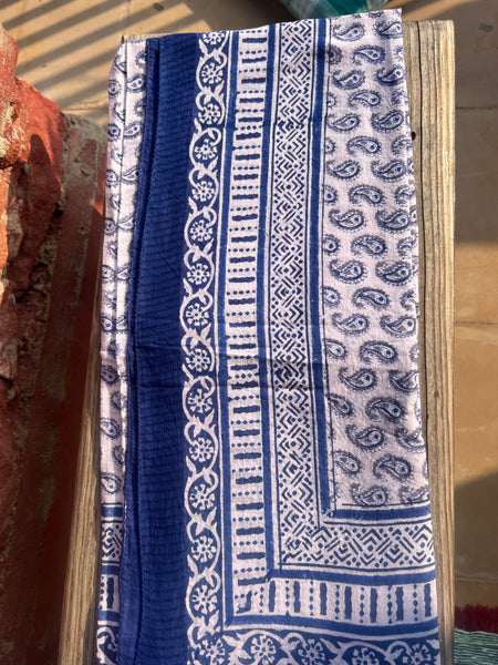 Sarong   , Pareo  , cotton shawl and beach Deluxe Block print collection,Ibiza blue and white  💙 -  AUROBELLE  IBIZA
