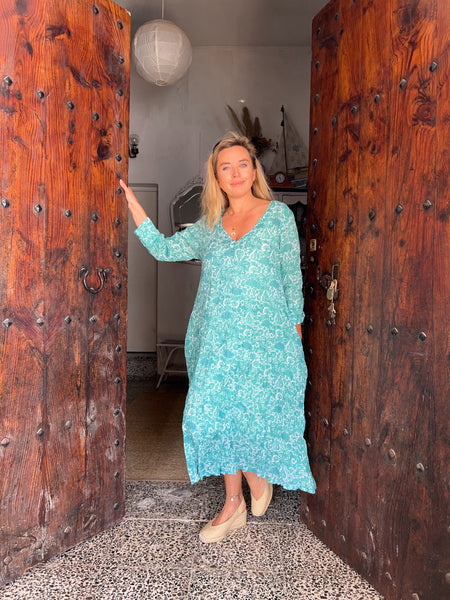 Ibeka   Cotton maxi dress in turquoise
