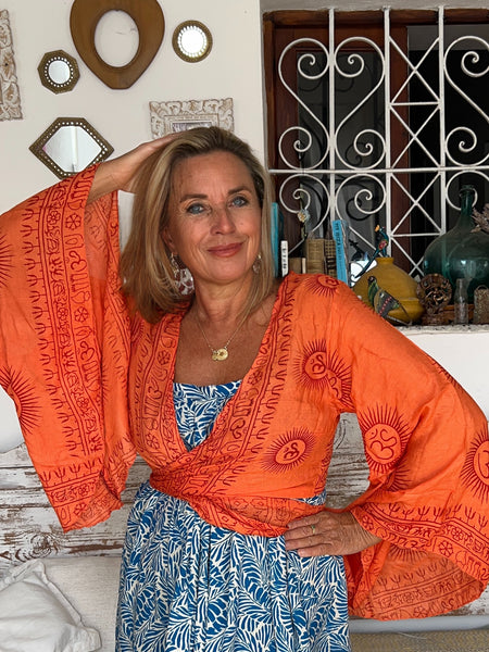 Bohemian  Wrap Top with Om Print – Spiritual Festival Crop Blouse hippie wrap blouse