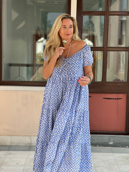 Ishi Daughter Dress – Hand Block Printed Boho Maxi blue