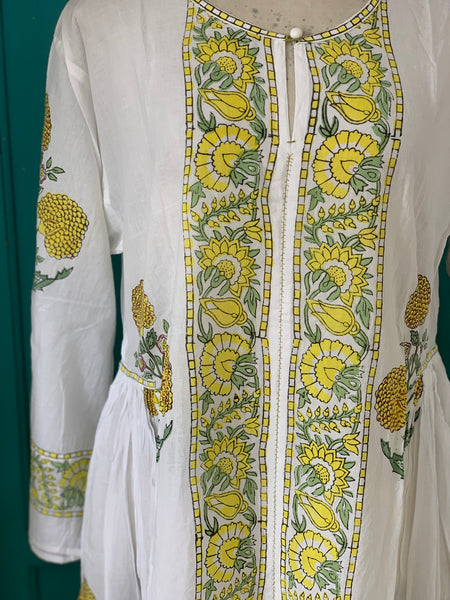 Mughal  dress made  with  blockprint yellow flower 🌼