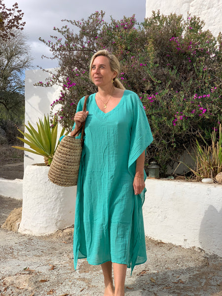 KAFTAN linen style in Tuquoise