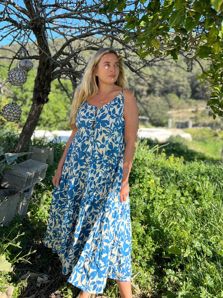 Sally dress  blue cotton ☀️ from Ibiza -  AUROBELLE  IBIZA