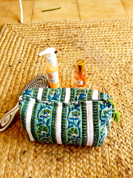 Cosmetic  /toiletry /make up cotton bag made with block printing cotton/ 3 sizes