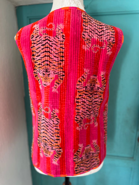 Velvet Boho Vest – Tiger Print & Striped Linin