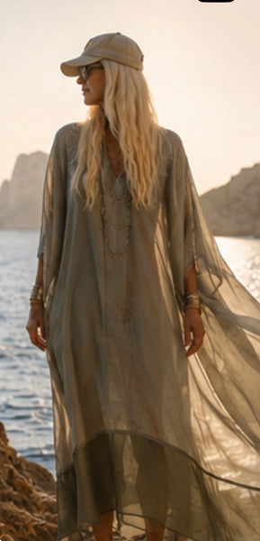 Exclusive luxury Silk  Hanoi kaftan light beige