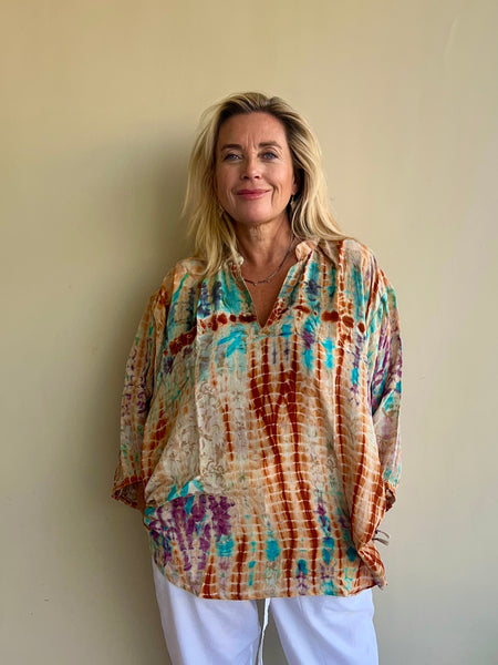 Lisa One-of-a-Kind Vintage Silk Sari blouse  ✨no 7 ocker   Turquoise Lila  L xl