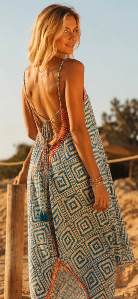 Magic dress long -  sari  light turquoise and pink -  AUROBELLE  IBIZA