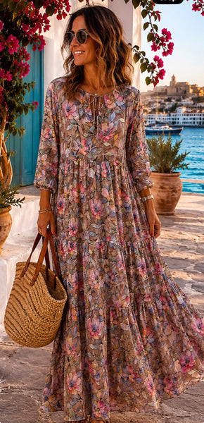 Boho Dress – Flower Garden Print digital -  AUROBELLE  IBIZA