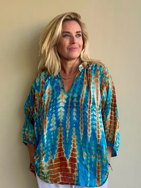 Lisa One-of-a-Kind Vintage Silk Sari blouse  ✨no 8 ocker   Turquoise sm