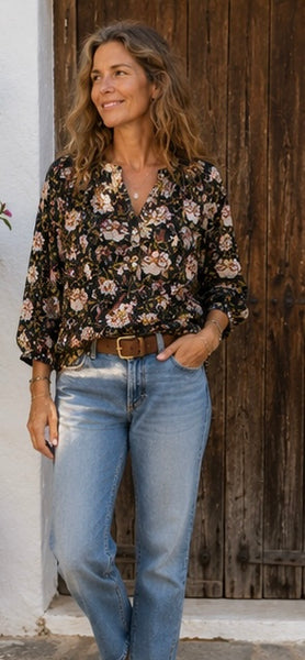 Lisa blouse button black flower