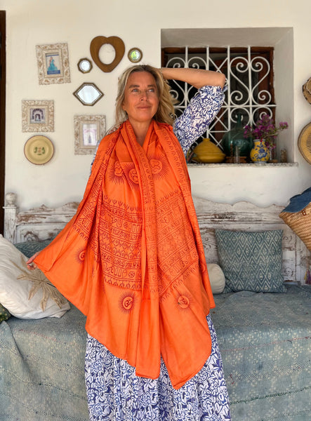 Om 🕉 big size Sarong Orange - Pareo  India