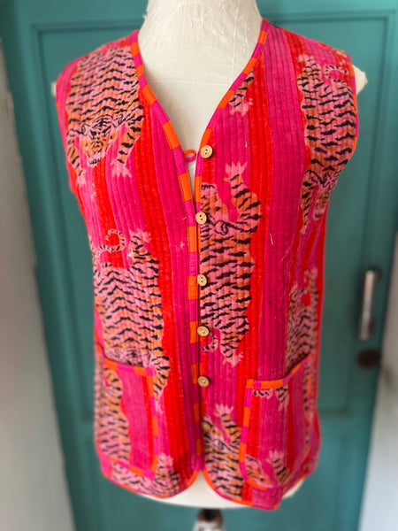 Velvet Boho Vest – Tiger Print & Striped Linin