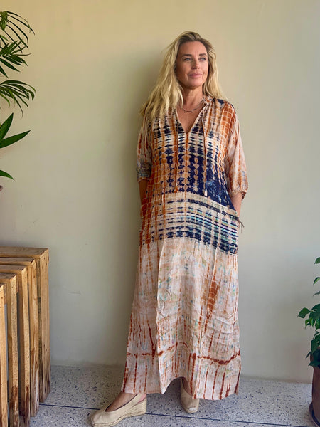 Lisa Silk dress no 2 ocker   blue