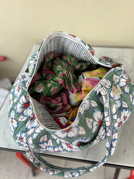 Week end bag green flower