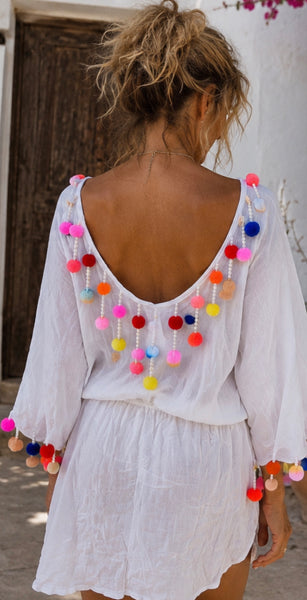 Ibiza boho blouse pompon