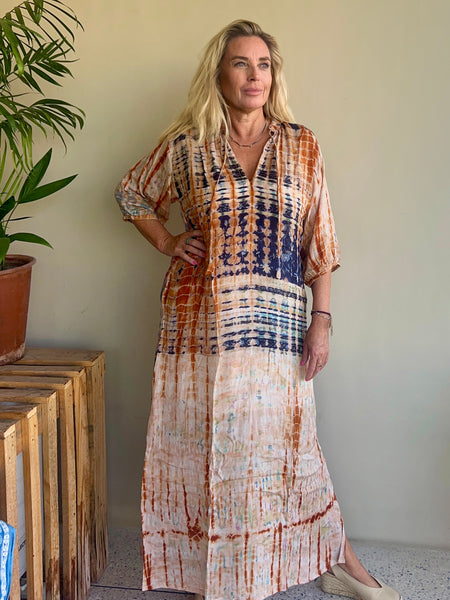 Lisa Silk dress no 2 ocker   blue
