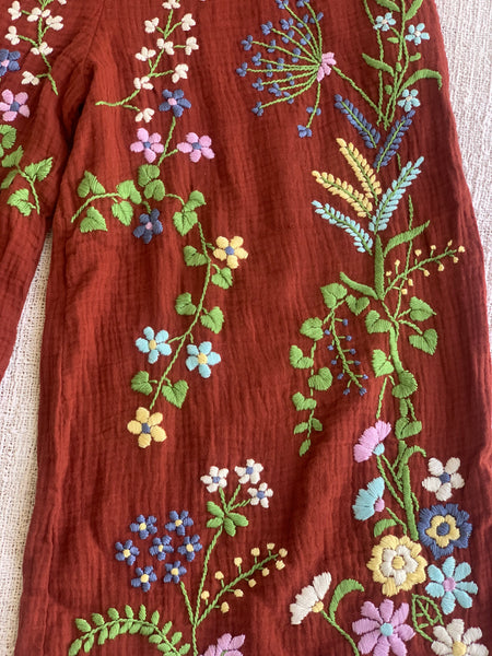 Chiang Mai boho trouser with flower hand embroidery 🧵rust red