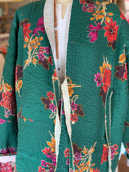 Kimono  Kantha textiles no 5 boho  jacket 🧥green