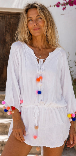 Ibiza boho blouse pompon