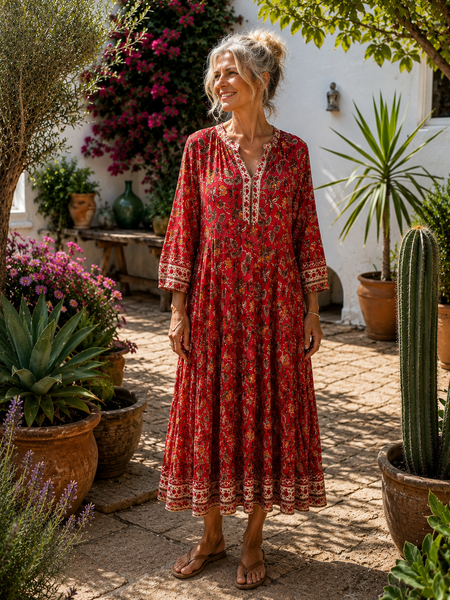 Natascha dress red flower block print