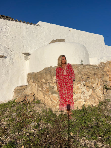 Natascha dress red flower block print