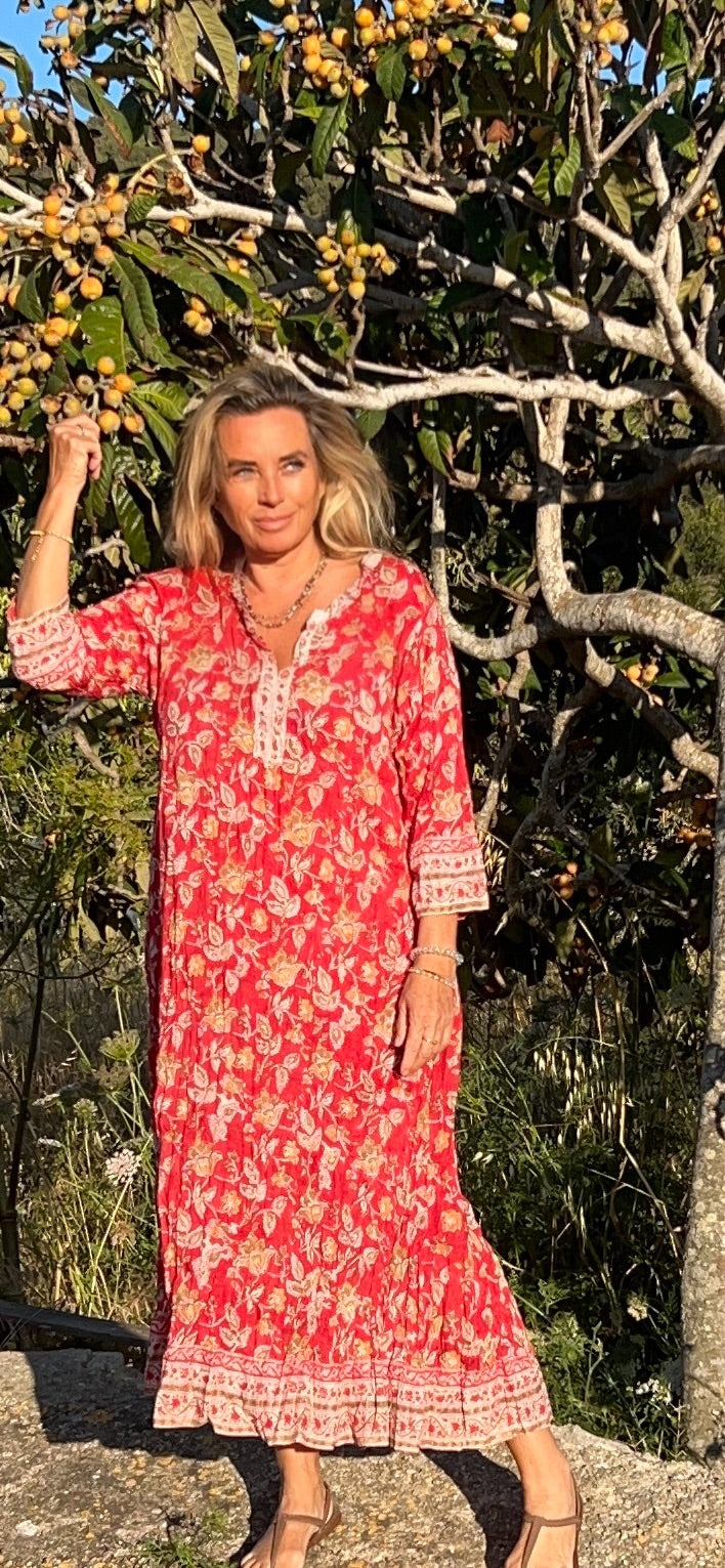 Natascha dress red flower block print – AUROBELLE IBIZA