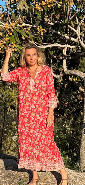 Natascha dress red flower block print
