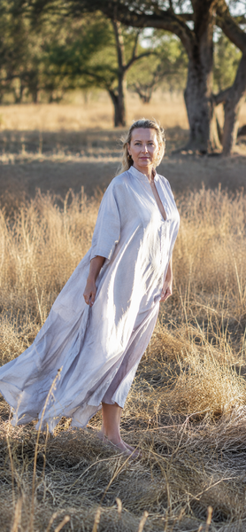 Exclusive luxury organic Silk kaftan beige -  AUROBELLE  IBIZA