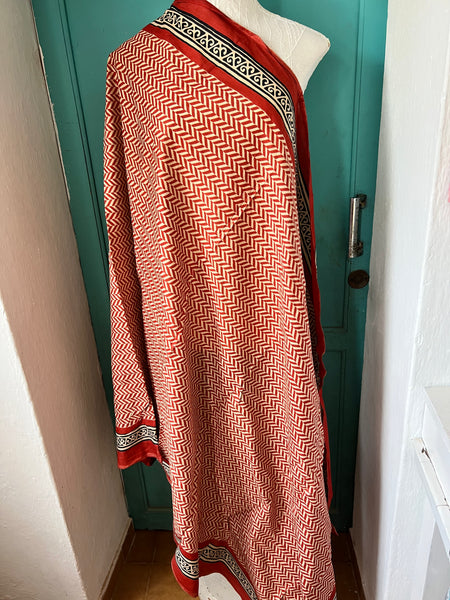 Sarong   , Pareo  , cotton shawl and beach Deluxe Block print collection, ethic red black geo -  AUROBELLE  IBIZA