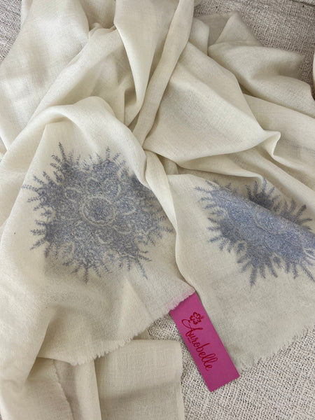 Cosy cashmere wool shawl with exclusive hand embroidery -  AUROBELLE  IBIZA