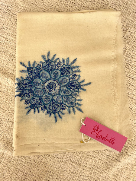 Cosy cashmere wool shawl with exclusive hand embroidery -  AUROBELLE  IBIZA
