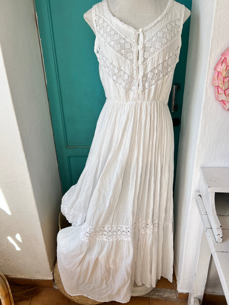 Conchita  Ibiza Hand made adlib lace dress white  boho wedding exclusives lace -  AUROBELLE  IBIZA