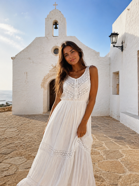 Conchita  Ibiza Hand made adlib lace dress white  boho wedding exclusives lace -  AUROBELLE  IBIZA