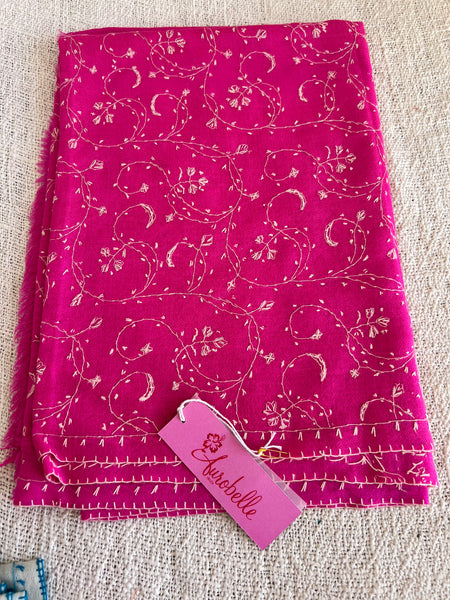 Pink cashmere wool shawl natural color with exclusive hand embroidery  from Srinagar paisley -  AUROBELLE  IBIZA