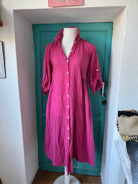 Shirt dress long in red wine  red -  AUROBELLE  IBIZA