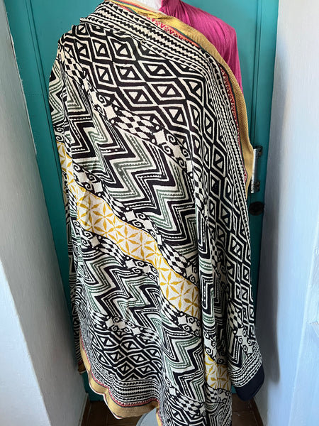 Big size Sarong ,Hand Block Printed Extra Large Sarong | Organic Cotton Muslin | Natural Bagru Print with green -  AUROBELLE  IBIZA