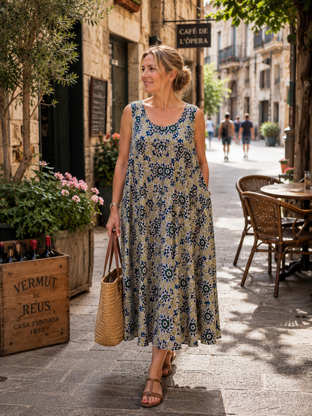 Tulsi dress star blue Hand block printed