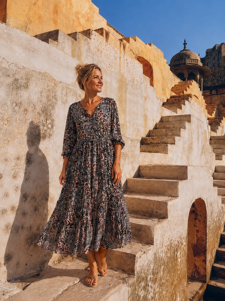Hanoi dress earth colours hand block  printed