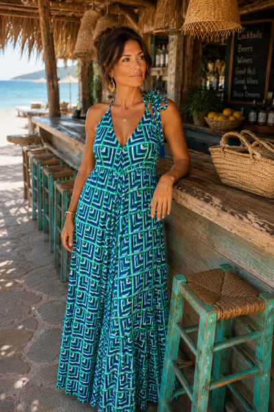 Flamenco  frill dress Turquoise Formentera