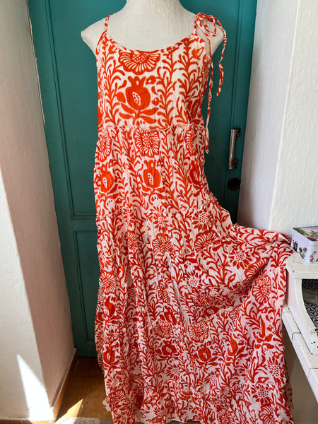 Strap dress orange flower